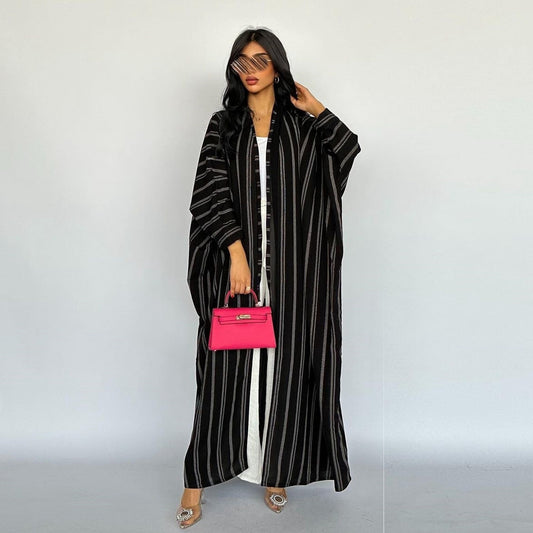 Women's Long Striped Cardigan Abaya - Zebra Print for Casual & Formal Wear