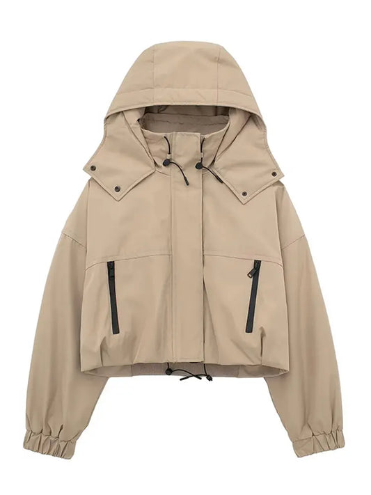 Women’s Casual Hooded Zipper Jacket - Autumn Streetwear Solid Color