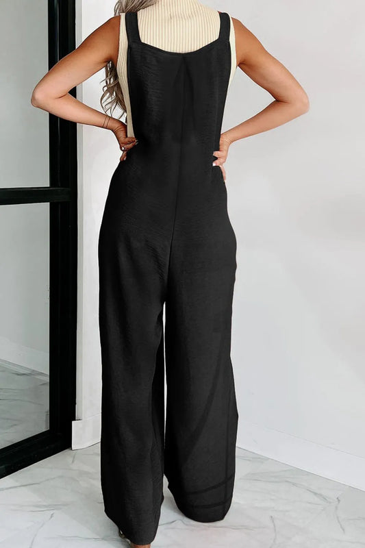 Women's Sleeveless Jumpsuit - Casual High Waisted Wide Leg Pants