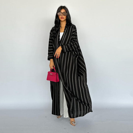 Women's Long Striped Cardigan Abaya - Zebra Print for Casual & Formal Wear