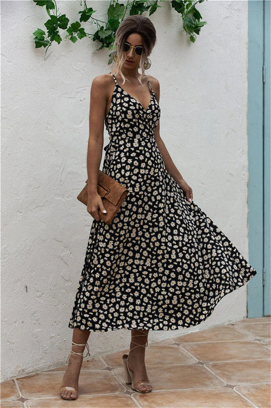 Remaxiwear Daisy Print Midi Dress - Elegant Summer Style, Opaque Fabric