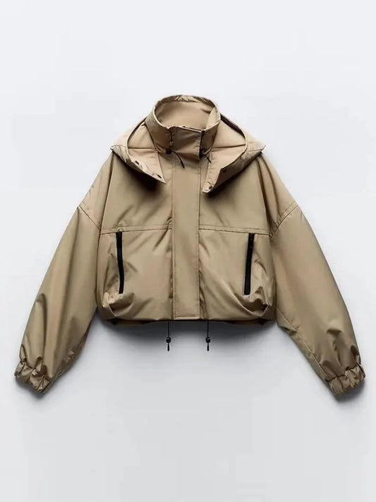 Women’s Casual Hooded Zipper Jacket - Autumn Streetwear Solid Color
