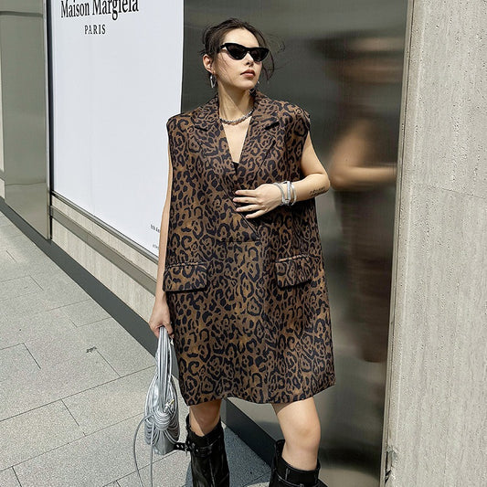 Leopard Print Vest Dress - Casual A-Line Skirt for Spring/Summer Fashion