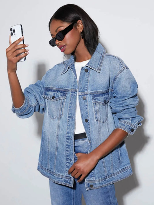 Button Up Collared Denim Jacket - Stylish and Versatile for Every Occasion