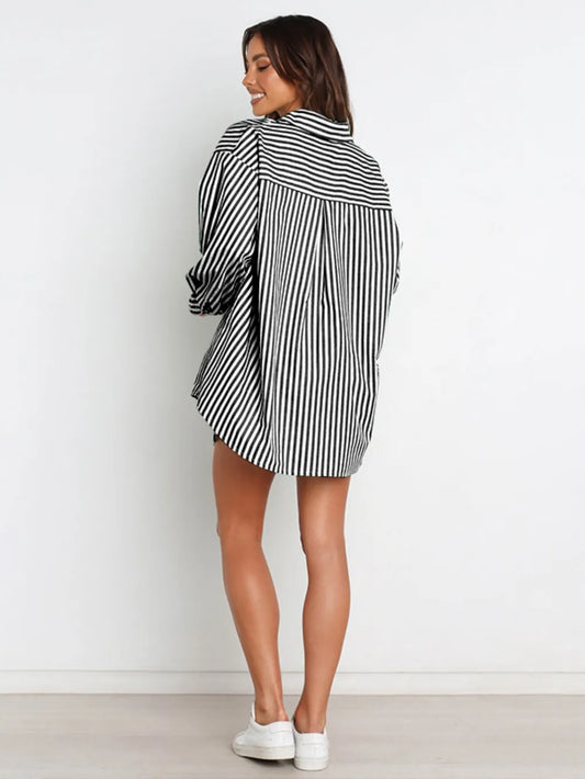 Striped Dropped Shoulder Shirt & Shorts Set - Casual Loose Fit Suit