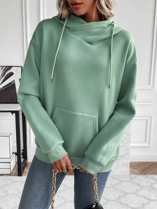 Cozy Green Drawstring Hoodie - Long Sleeve with Kangaroo Pocket