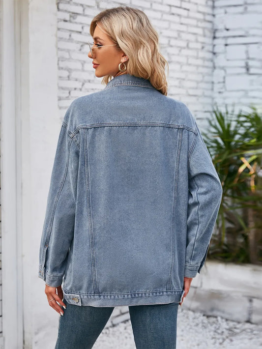 Stylish Button Up Long Sleeve Denim Jacket - Classic Pocket Design