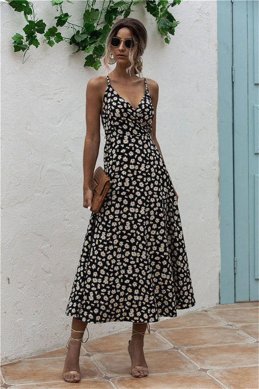 Remaxiwear Daisy Print Midi Dress - Elegant Summer Style, Opaque Fabric