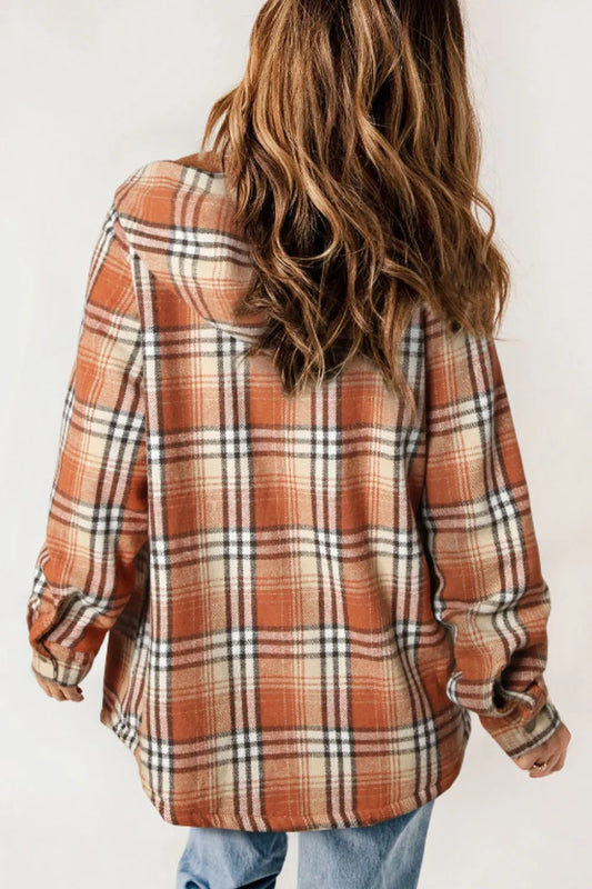 Plaid Button Up Hooded Jacket - Long Sleeve, Normal Thickness for Comfort